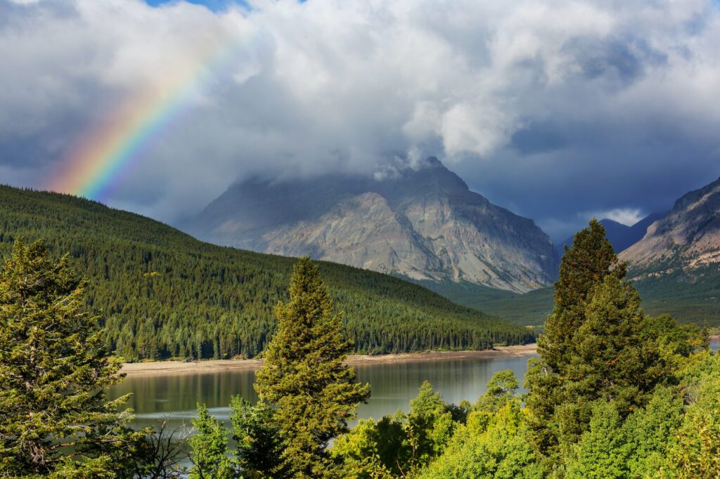 Rainbow in mountains