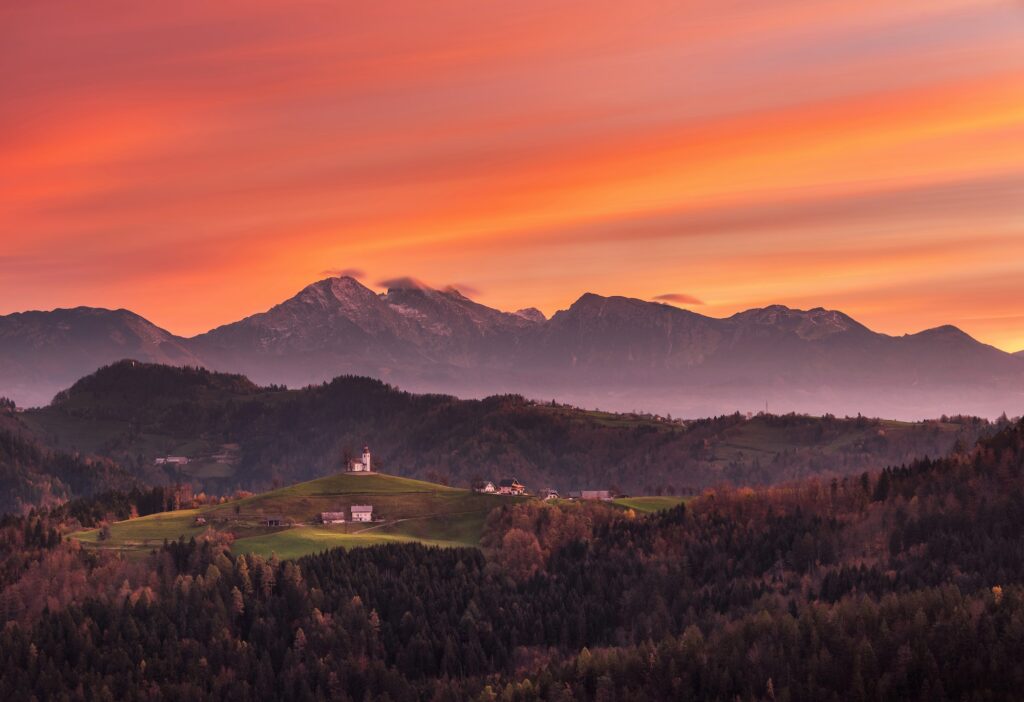 Vivid sunrise in the mountains